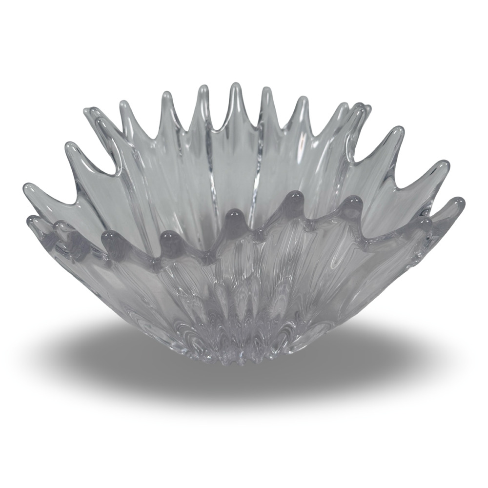 Vintage MCM Free Form French Crystal Centerpiece Bowl Clear Unsigned Mid-Century